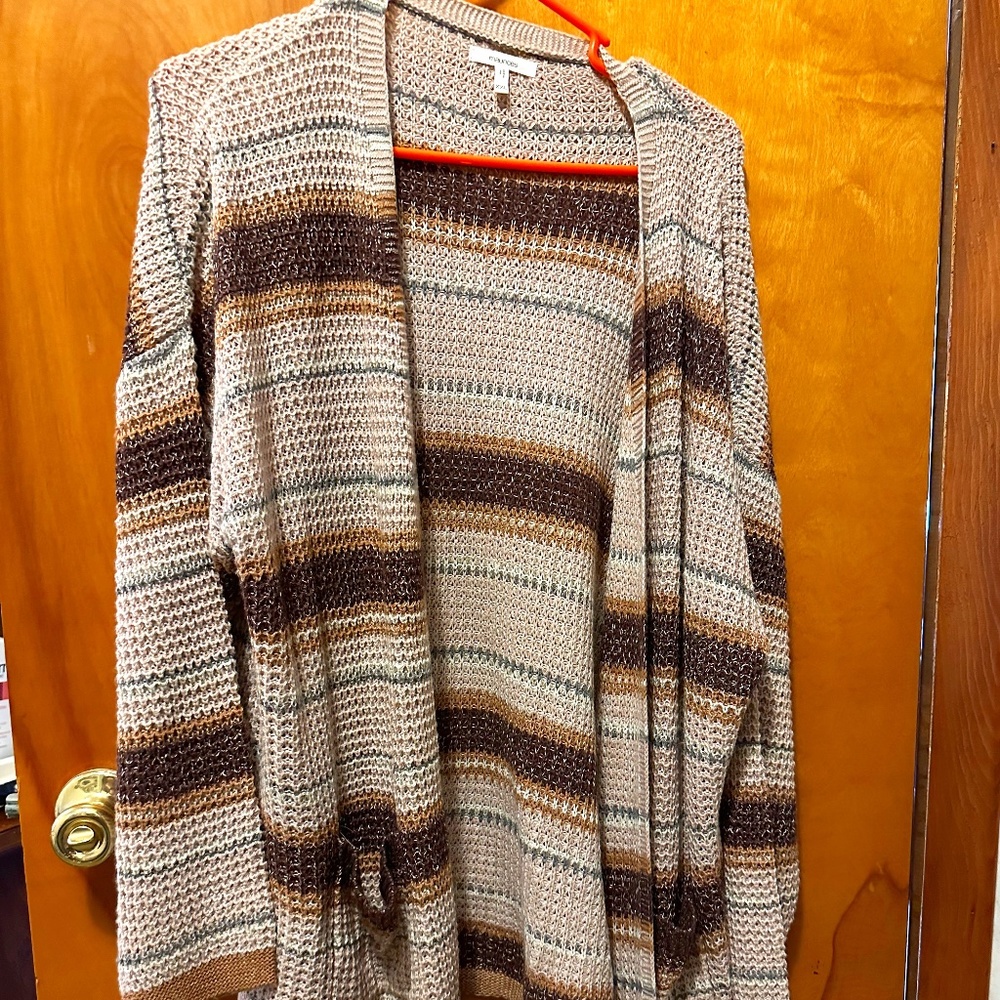 Maurices Mocha Brown and Brown striped knit women's cardigan size XXL.